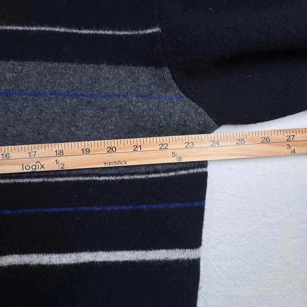 Nautica Sweater Mens XXL Black Grey Striped 100% Wool Crewneck Pullover